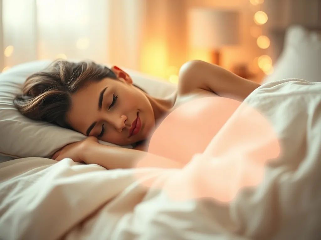 Śpiąca kobieta z delikatnie zarysowanym ciążowym brzuchem, w pastelowej, sennej atmosferze symbolizującej sen o ciąży.