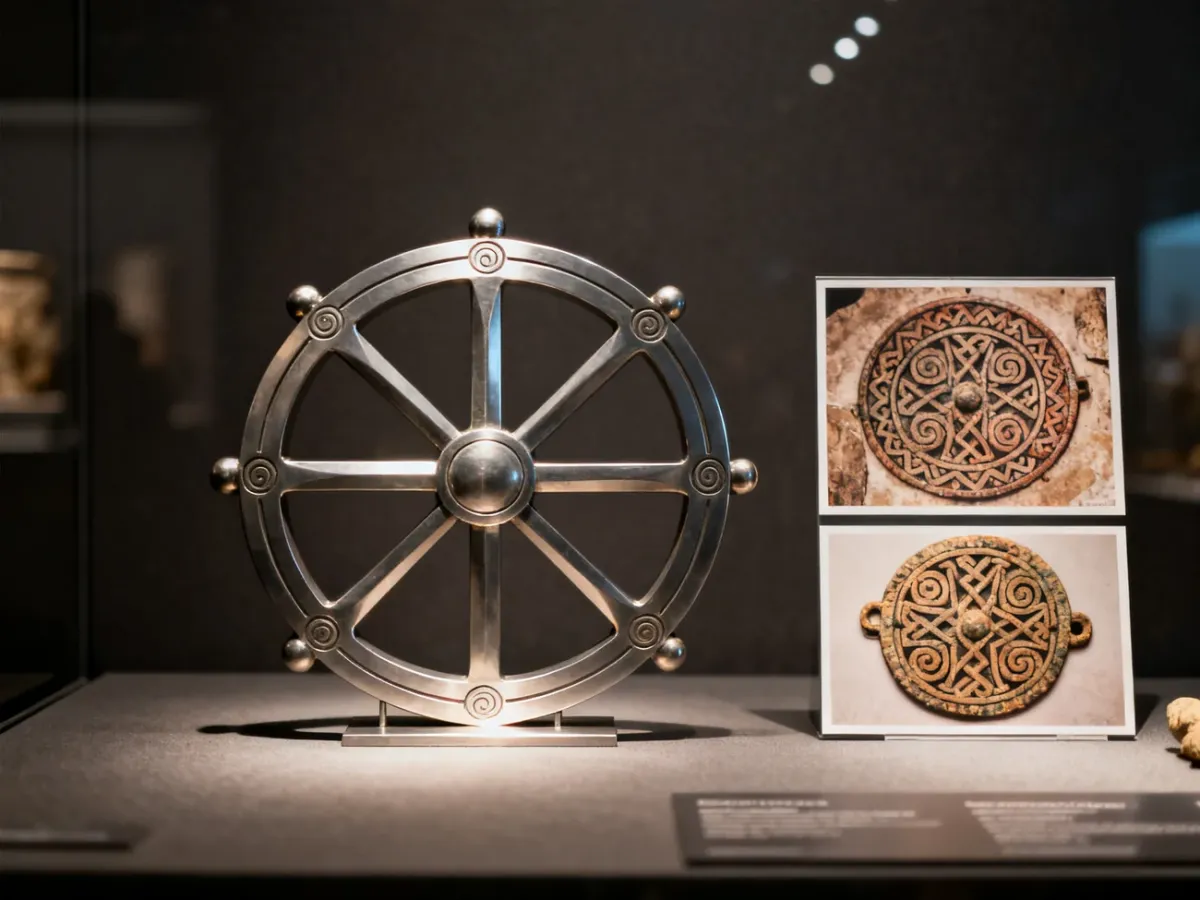 Współczesny Kołowrót pokazany obok inspirowanych archeologią ozdób