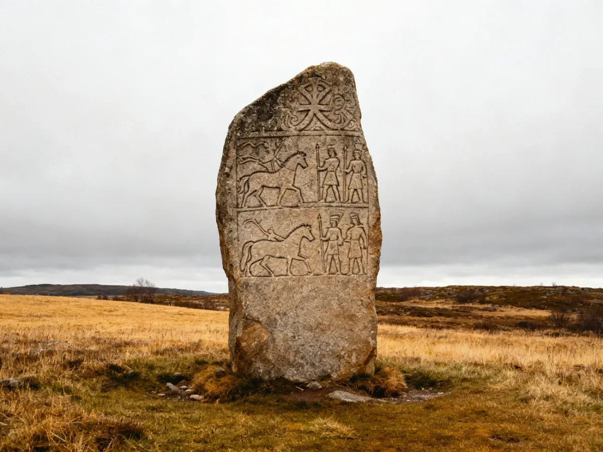 Viking Age picture stone from Gotland with carved scenes